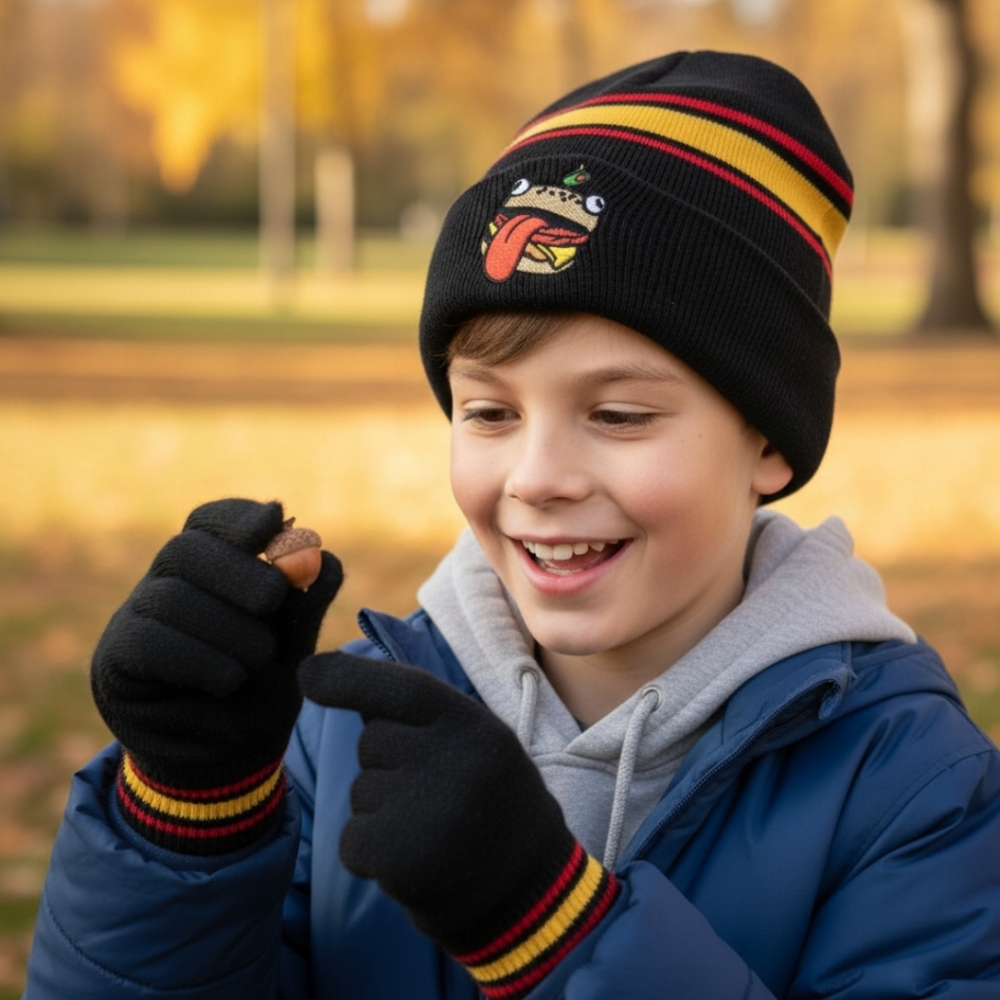 Fortnite Kids Black and Yellow Hat and Gloves Set